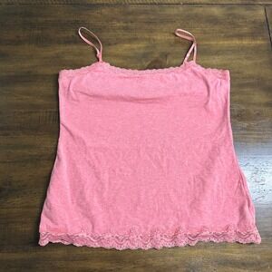 Sonoma Life + Style Pink Heathered Lace Trim Cami Shelf Bra Tank Top Womens L